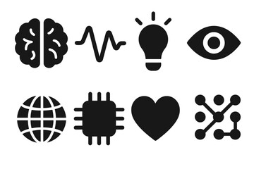 Obraz premium Icon set: brain, heart, lightbulb, technology, connectivity, vision, circuit