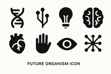 Futuristic icons collection: dna, technology, brain, heart, hand, eye, lightbulb, network