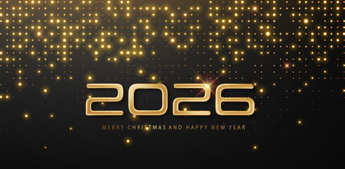2026 New Year luxury golden numbers black greeting background. Festive Christmas holiday banner design