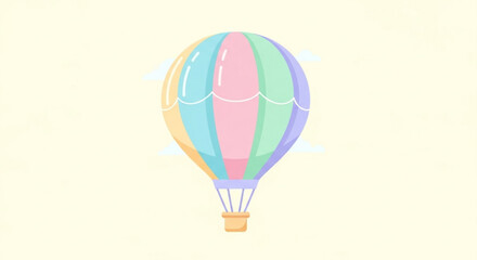 Colorful hot air balloon pastel balloon with basket for travel and adventure romantic flight in the sky fun and whimsical design