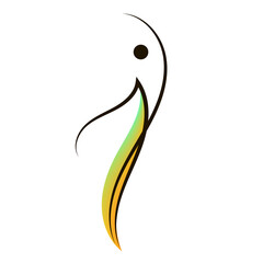 Fototapeta premium Abstract human figure logo symbolizing health, balance, and success, modern minimalist style. Wellness, fitness, medical, yoga, and corporate brands.