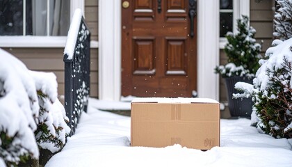 Cardboard box on snow-covered porch