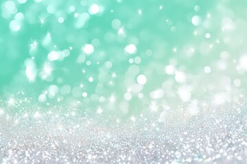 Fototapeta premium Abstract Glittering Background of Sparkling Silver and Teal Bokeh Effect