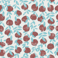 Seamless pattern. Pomegranate tree branches with fruit. Outlined vector illustration on light-colored background for surface design and other design projects Shana Tova
