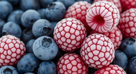 Frozen Raspberries and Blueberries Close-Up