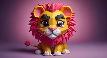 Fototapeta premium Geometric Cartoon Lion with Pink Mane