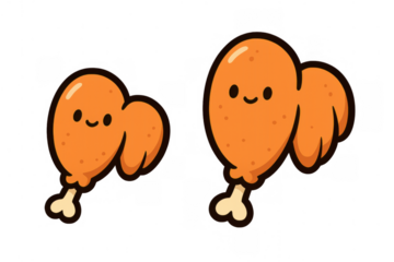 Cute fried chicken leg mascot character illustration standing and smiling, enjoying fast food or a delicious meal