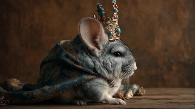 チンチラが青銅の冠とダマスクの外套をまとう帝の静穏な肖像