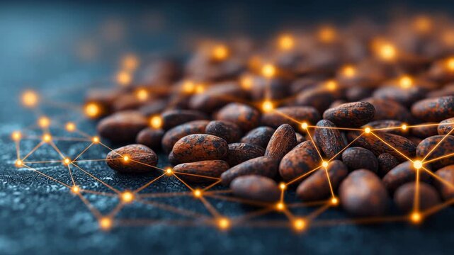 Verified origin cocoa pod symbolizing blockchain traceability, transparency, and authentic cocoa source in sustainable chocolate production.