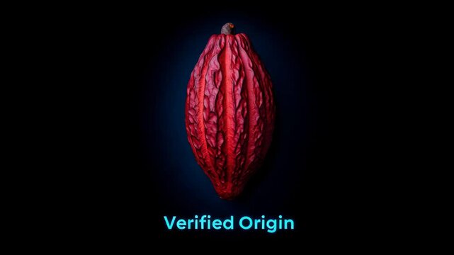Cocoa blockchain and traceability concept with digital network linking cocoa beans, symbolizing transparency, sustainability, and smart supply chain.