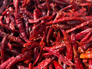 red chili peppers in the street market