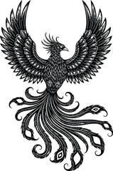 Obraz premium Phoenix bird tattoo design black and white mythical creature illustration eps silhouette