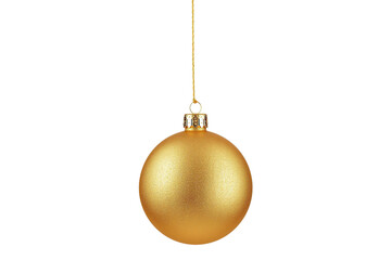 Gold Glitter Christmas Ball Hanging on String Isolated PNG | Sparkling Holiday Ornament
