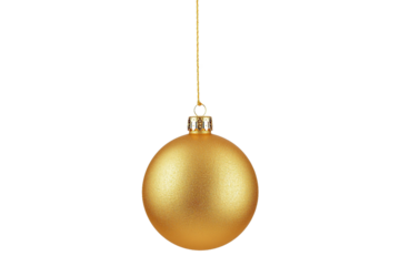 Gold Glitter Christmas Ball Hanging on String Isolated PNG | Sparkling Holiday Ornament