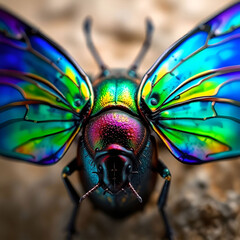 Closeup Dorsal View of a Metallic Green and Purple Beetle isolated on transparent background Closeup Dorsal View of a Metallic Green and Purple Beetle isolated on transparent background