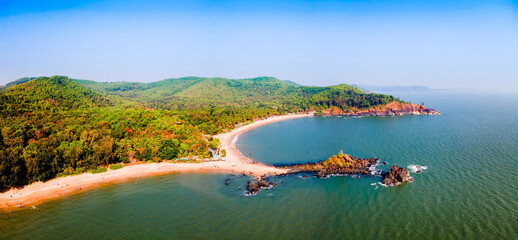 Om Beach aerial panoramic view in Gokarna, India