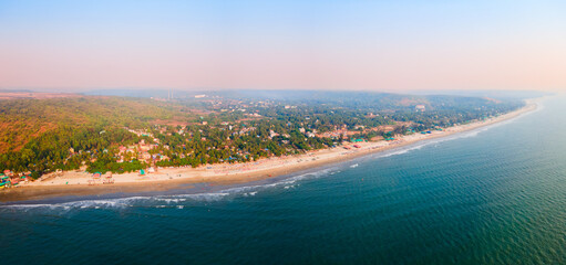 Obraz premium Arambol Beach aerial panoramic view in Goa, India