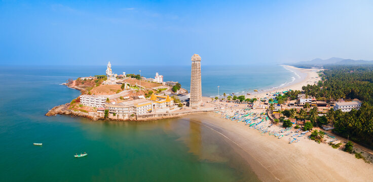 Murudeshwara Temple aerial panoramic view in India