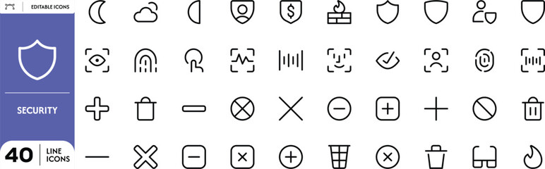 Obraz premium Black and white Fill Icons Set for UI UX Design Web and Mobile Apps Includes User Profile Security Navigation and Communication, securty, layouts, users, measurments, adjustments, arrows, error
