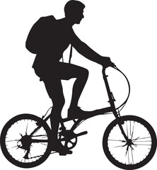 Fototapeta premium Silhouette of a person riding a folding bicycle with a backpack