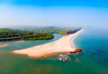 Obraz premium Galgibaga Beach aerial panoramic view in Goa, India