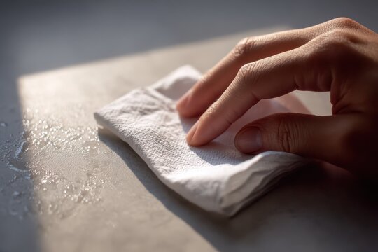 Macro shot of a wipe in use, capturing texture and moisture
