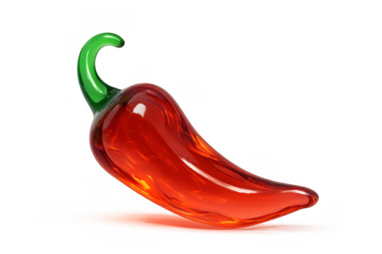 Glass red chili pepper figurine with green stem creating a spicy, hot, and vibrant decorative ornament