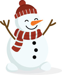 Cheerful winter snowman illustration radiating joy with a festive hat and striped scarf, perfect for holiday greetings and seasonal designs
