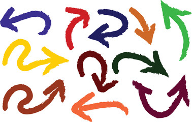 Hand drawn colorful brush stroke arrows pointing in various directions Perfect for playful design  navigation and infographics.