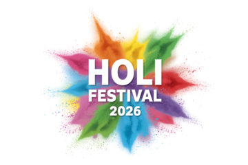 Holi festival 2026 colorful powder explosion isolated on transparent background