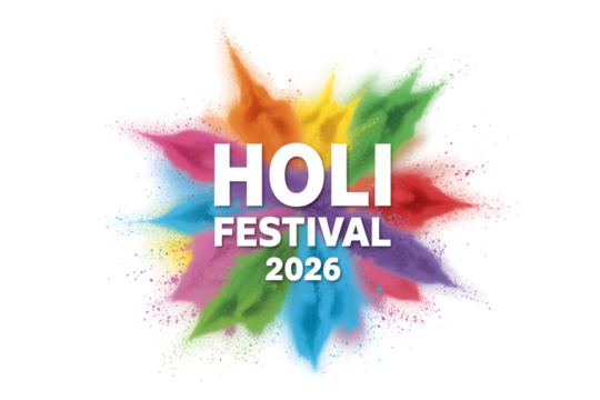 Holi festival 2026 colorful powder explosion isolated on transparent background