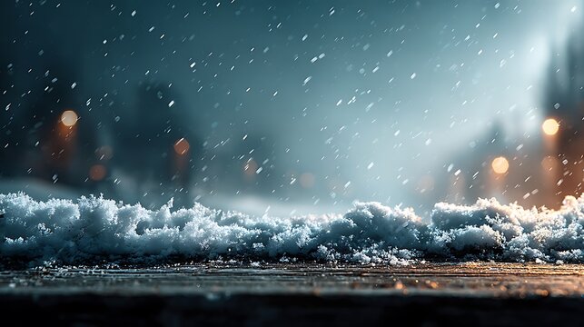 Soft falling snow on blurred neutral background with wide lower white space, ideal for calm winter presentation, elegant marketing visuals, or seasonal product banner