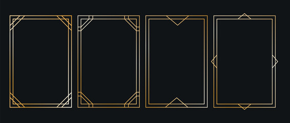 Thin golden frame set. Beautiful and luxury gold line borders. Art deco gold frames vector illustration. Simple, elegant, modern geometric vintage frames.