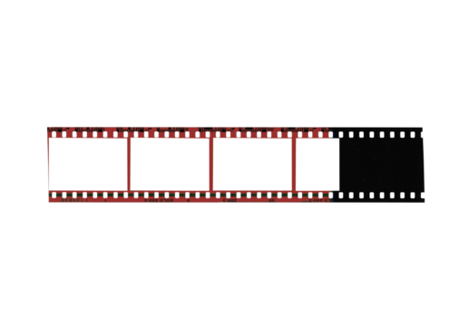 Old 35mm filmstrip roll, isolated black and white photograph negative frame border illustration