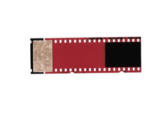 Photography illustration of a USB flash drive on white with a filmstrip border and vintage color texture