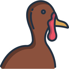 Brown Turkey Icon With Red Wattle And Yellow Beak Detailed Flat Illustration On Transparent Background Thanksgiving Holiday Season And Autumn Celebration