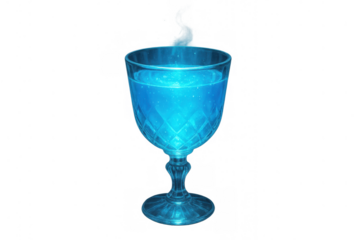 Glowing blue liquid in a classic goblet, showing magic potion, energy drink, or science experiment on transparent background