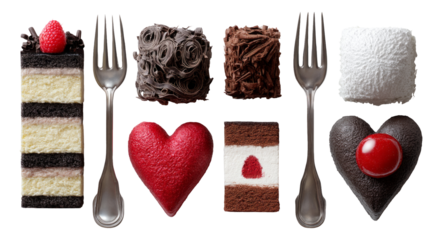 Tempting Desserts Displayed on Forks Featuring Cakes and Sweets for Creative Use