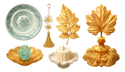 Vintage Decorative Objects Collection in Elegant Gold and Blue Style