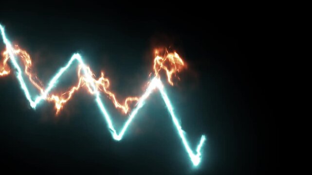Abstract glowing zigzag line with blue and orange electric energy on a dark background, representing data fluctuation or a waveform.