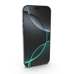 Sleek modern smartphone with glowing blue light on black background
