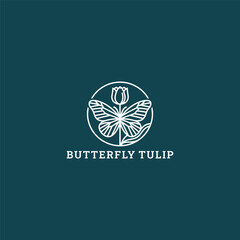 Creative butterfly tulip logo with clean line strokes for a stylish and natural design.