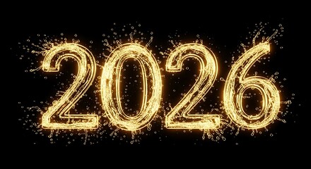 Glowing golden &ldquo;2020&rdquo; written with sparkling light trails on black background, festive New Year celebration design with vibrant energy and shine.

