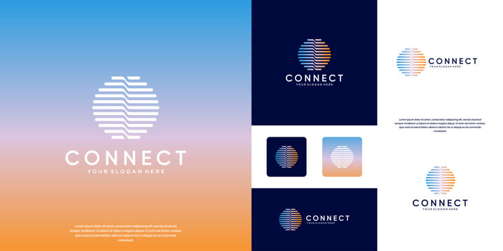 global digital innovation logo, connection network, symbol of future technology, science, graphic design template.