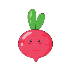Cute Cartoon Radish with Smiling Face.