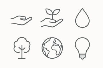 Eco-friendly icons: sustainability in nature, water, and energy symbols