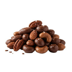 Obraz premium A Pile Of Chocolate Covered Nuts And Pecans With Sea Salt Sprinkled On Top Isolated On A Transparent Background