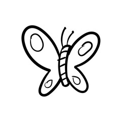 Simple hand-drawn butterfly icon. Minimalist black and white insect doodle sketch on a white background