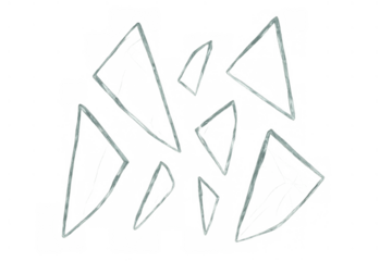 Flying broken glass shards on transparent background creating abstract destruction and fragility concept