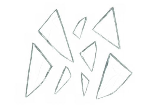 Flying broken glass shards on transparent background creating abstract destruction and fragility concept